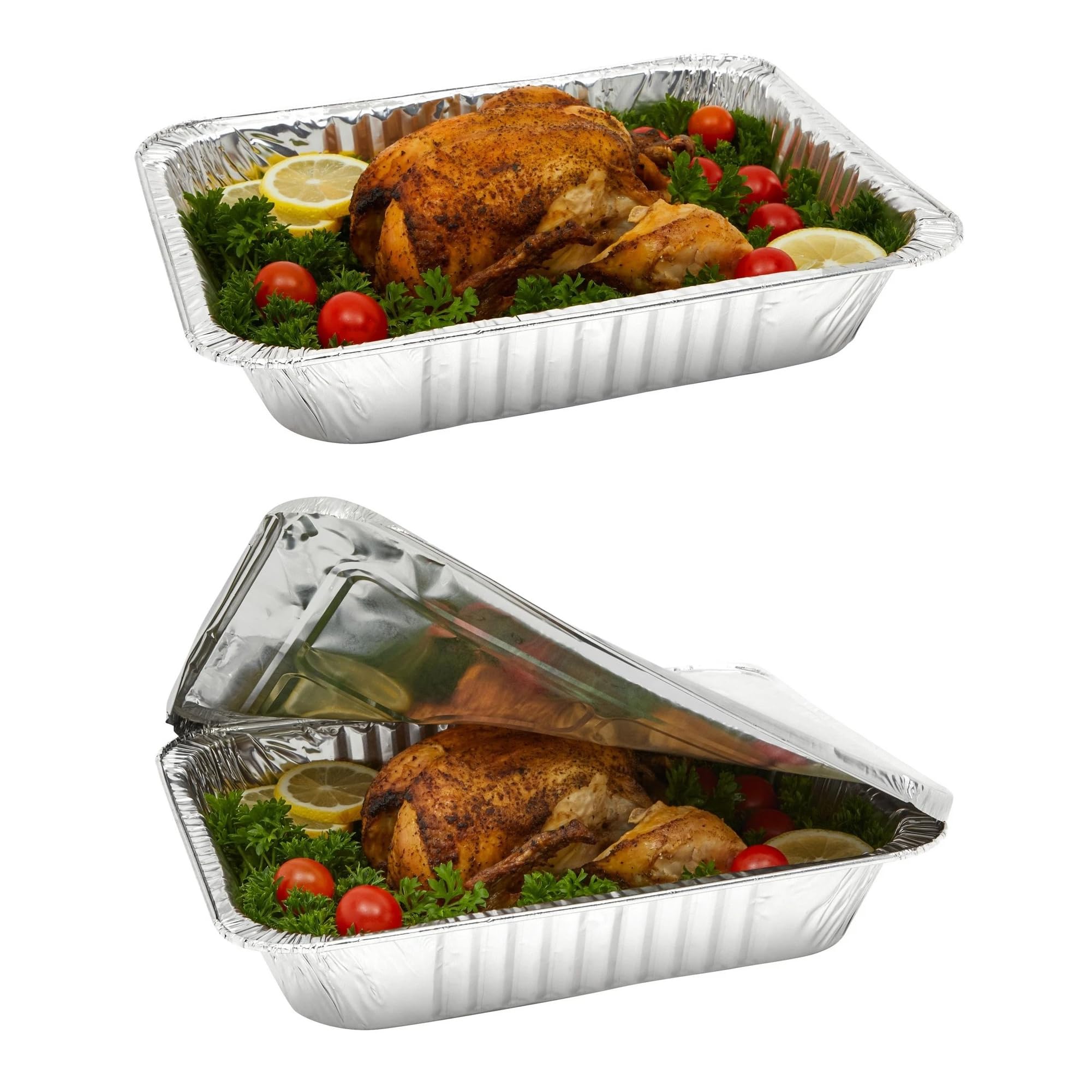 Aluminum Pans With Lids 9x13 [10 Sets] Aluminum Foil Pans Trays With Lids - Half Size Tin Foil Disposable Pans For Baking, Cake Serving Dishes, Roasting, Heating, Serving & Lining Steam-Table Trays