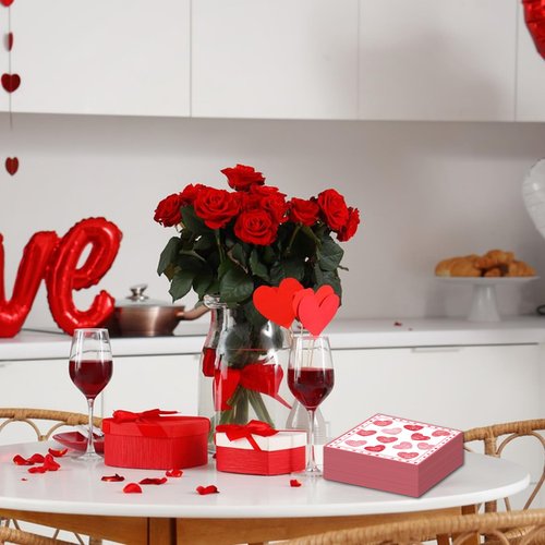 40 Pack Valentine’s Day Paper Napkins – 13 x 13 Inches Disposable Heart Love Message Serviettes Tableware Luncheon Cocktail Napkin Party Supplies for Weddings, Anniversaries, and Romantic Celebrations