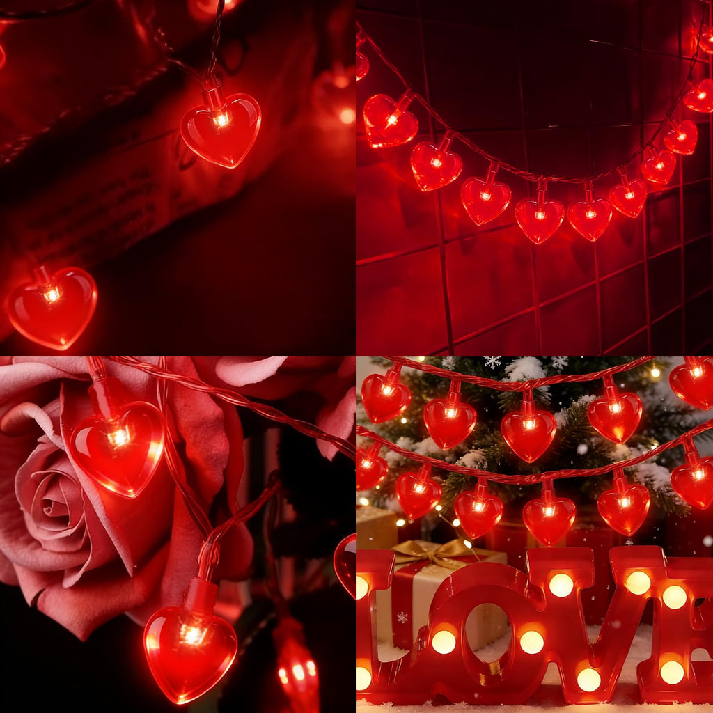 LAMPHOME Valentine's Day String Lights, 16.1 FT 50 LED Heart Red String Light, Romantic Fairy Lights Battery Operated Timer, Valentine Decor for Indoor Outdoor Wedding Anniversary Holiday Party