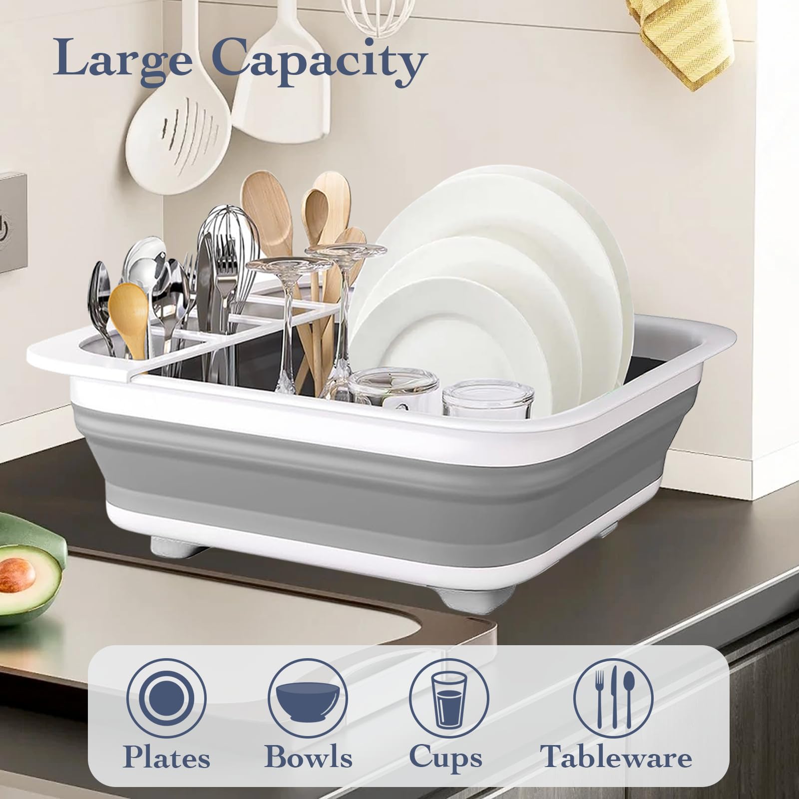 Sipobuy Collapsible Bowls, Plates, and Dishes Drainer, Portable Space-Saving Dish Rack for Kitchen, RV, Campers, and Travel Trailers
