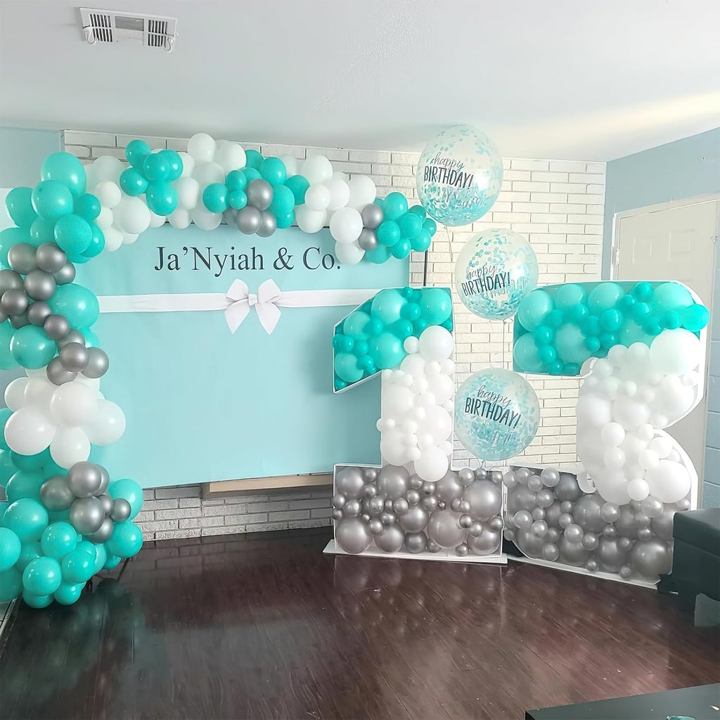 PartyWoo Teal Balloon Arch Kit - 127pcs in Various Sizes for Baby Showers, Graduations & Birthdays | Turquoise & Dark Teal