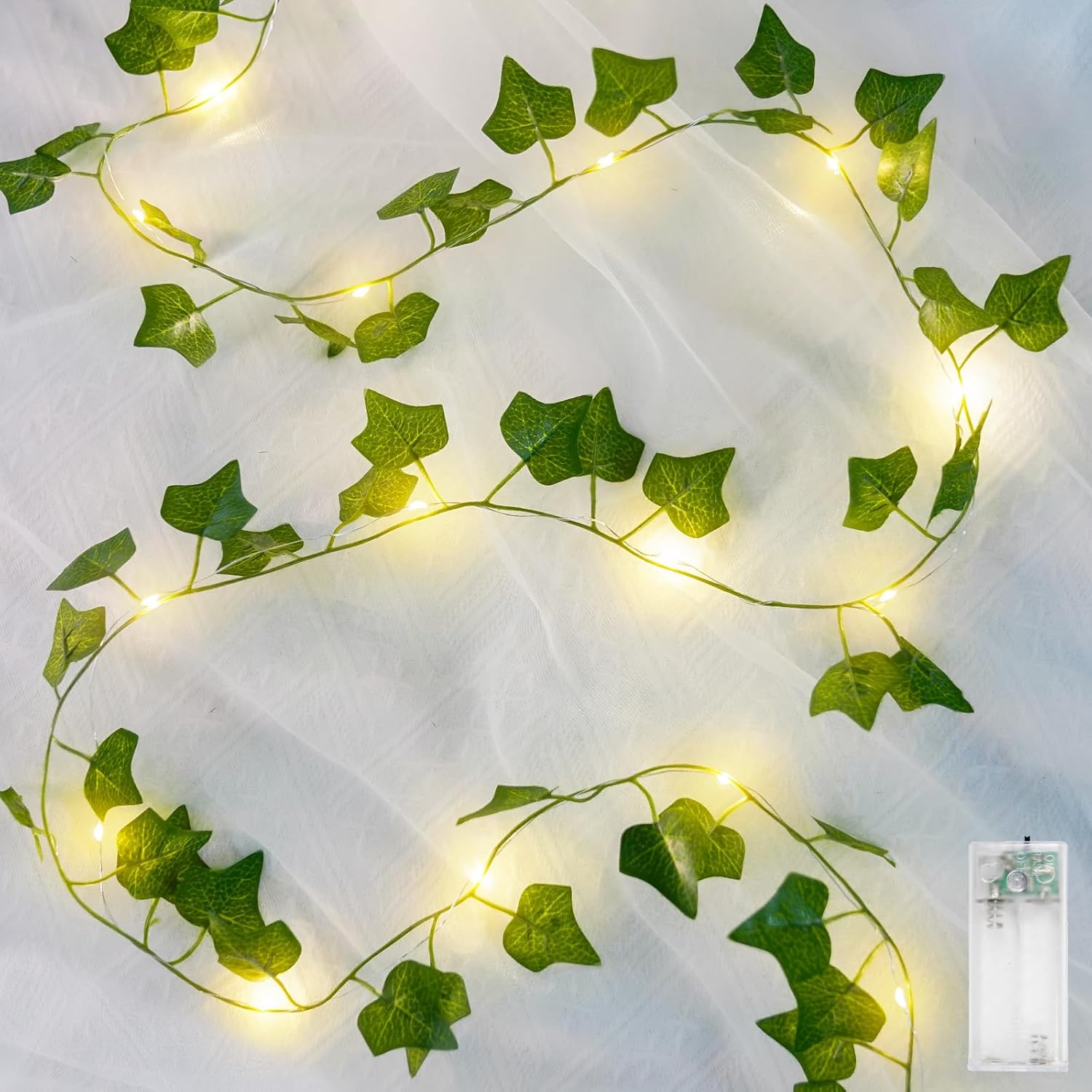 Suddus Ivy Vines String Lights - 20 LED Battery Operated Fairy Lights with Timer | 6.56FT Warm White Decor for Bedroom, Garden, and Events