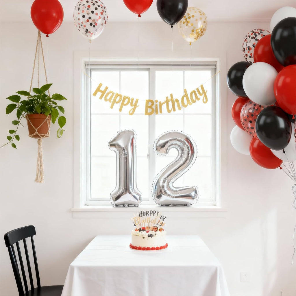 Red and Black Balloons - 60PCS 12-Inch Metallic Confetti Balloons for Birthday & Wedding Decor