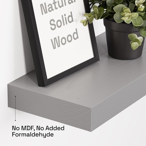 BAOBAB WORKSHOP Wood Floating Shelves - Rustic 24-Inch Grey Wall Shelves for Bathroom & Living Room | Set of 2