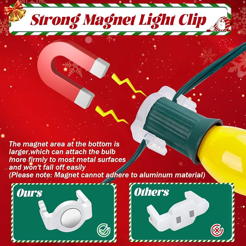 100 Pack Magnetic Christmas Light Clips - Round Clear Variation: 100