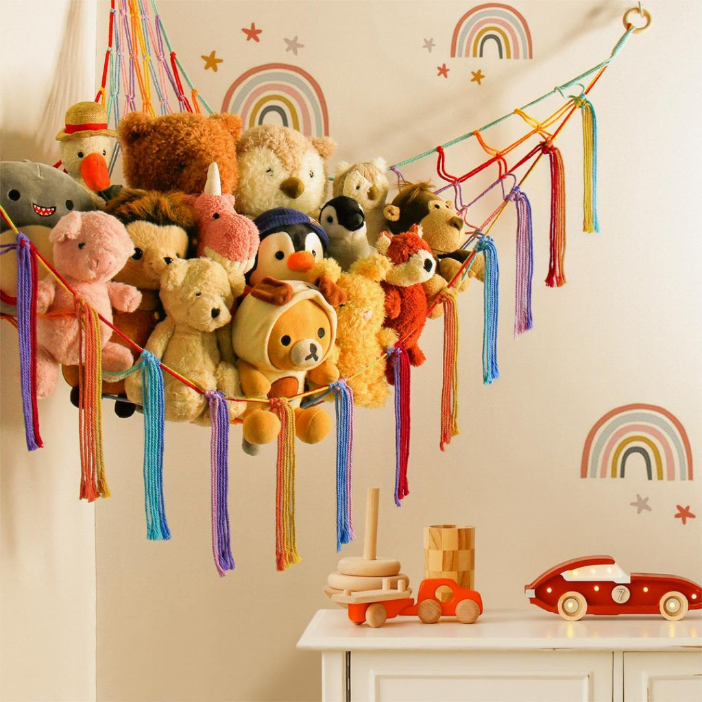 Mirolam Stuffed Animal Hammock - Cute Rainbow Unicorn Storage Net for Teen Girls & Baby Rooms | XL Size