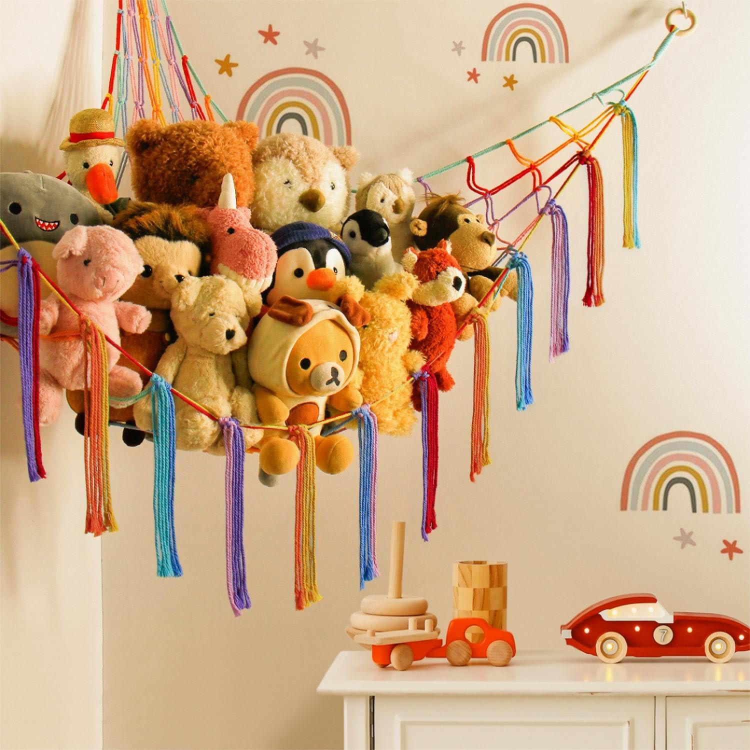 Mirolam Stuffed Animal Hammock - Cute Rainbow Unicorn Storage Net for Teen Girls & Baby Rooms | XL Size