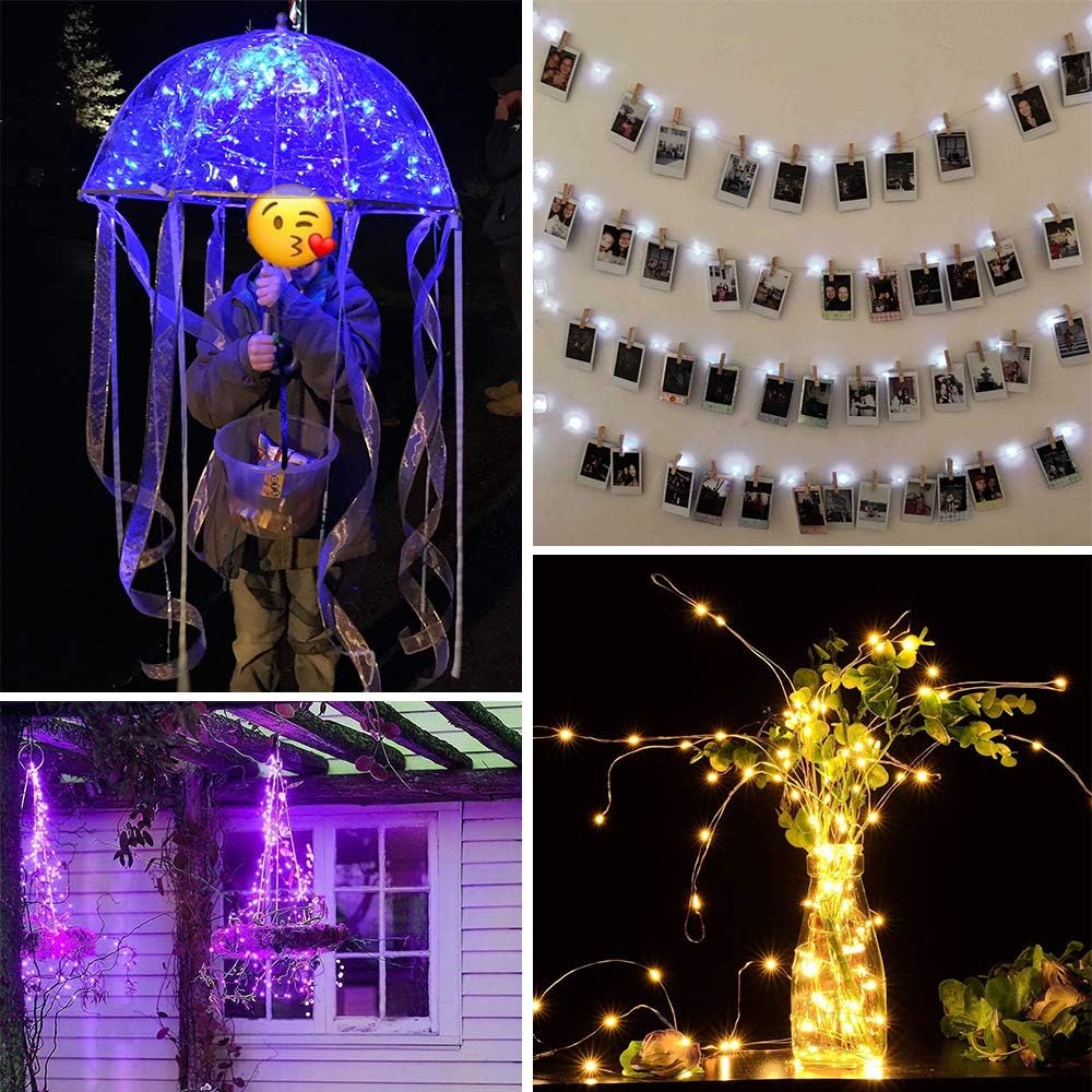 SunKite LED Fairy String Lights - 20 Waterproof Lights on 6.6 Ft Silver Copper Wire | 16 Color Options for Weddings & Parties