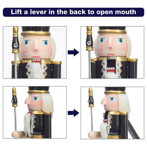 KI Store Black and White Christmas Nutcracker 15-Inch Set of 4 Wooden King and Soldier Nutcracker Figurine Display Set for Christmas Decorations