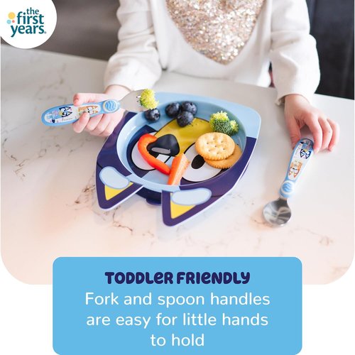 Bluey Kids Dinnerware Set - Suction Plate, Bowl & Stainless Steel Silverware - 4-Piece Feeding Set