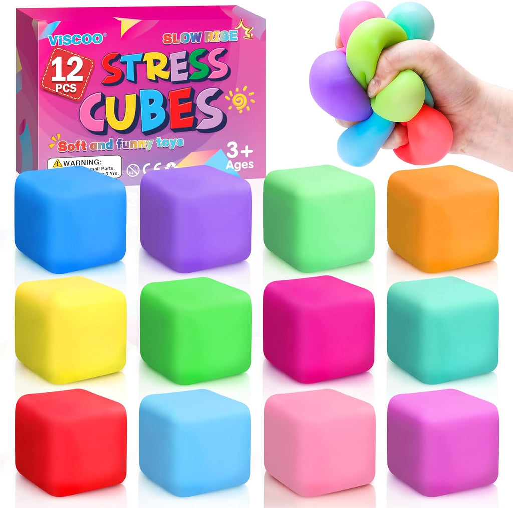 Skiennix 12 Pack Slow Rising Stress Cubes - Soft Squishy Fidget Toys for Anxiety Relief | Perfect for Kids & Adults