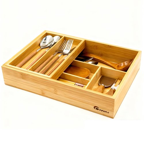 2-Tier Drawer Organizer with Removable Cutlery Tray Kitchen Utensil Silverware Drawer Organizer, Silverware Tray for Drawer Utensil Holder Bamboo Flatware Box for Utensils Stationery Cosmetics (M)