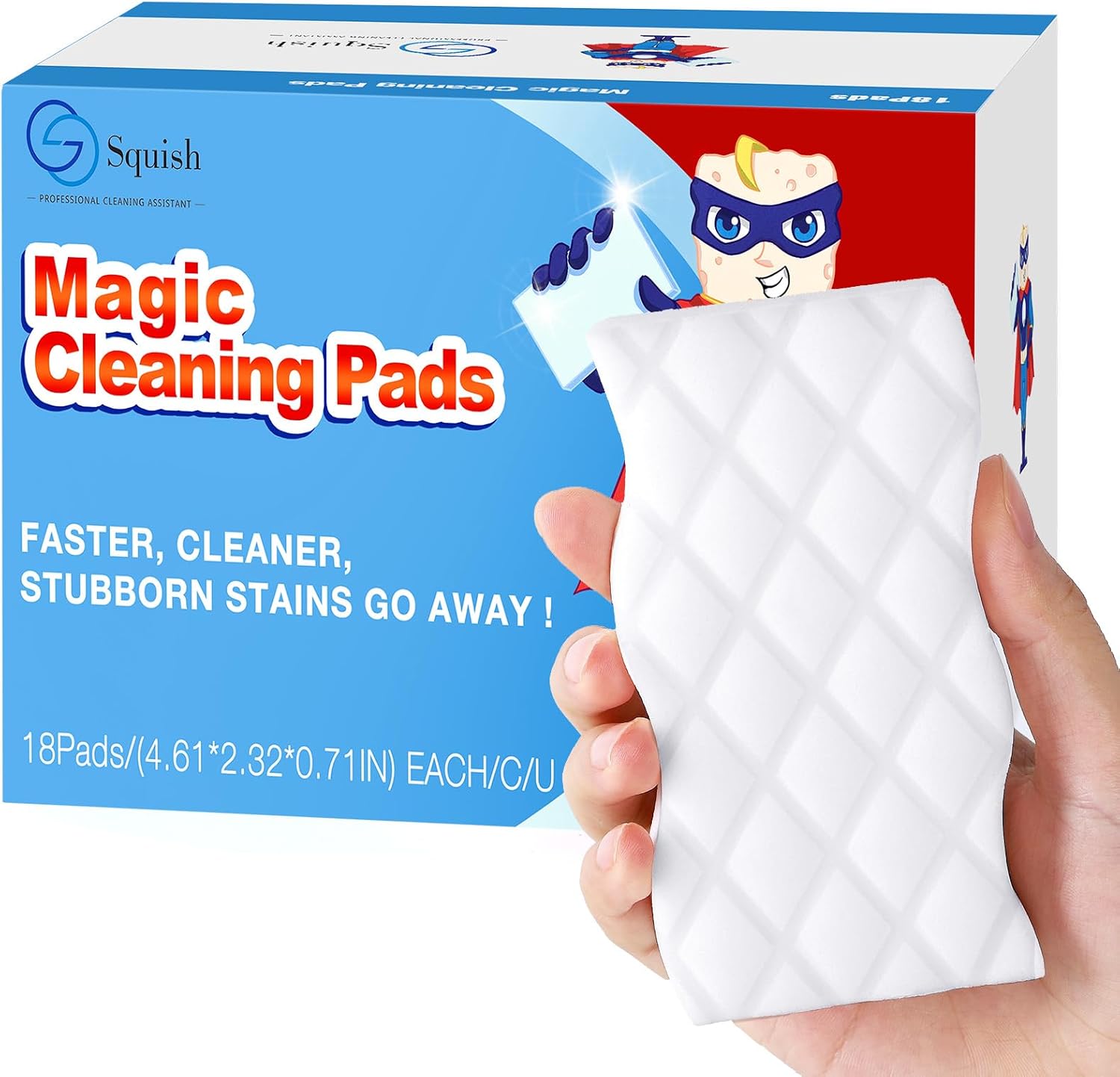 Squish Magic Eraser Sponge - 18 Pack Melamine Foam Cleaning Pads for Walls, Oven & Kitchen