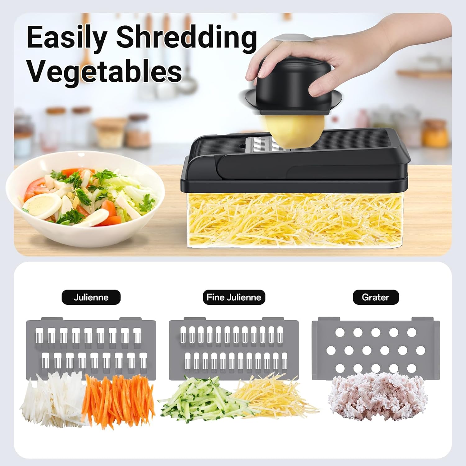 SpaceHacks 12-in-1 Vegetable Chopper - Versatile Kitchen Gadget with 7 Blades & Egg Separator | Gray