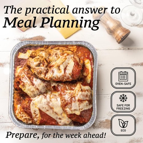 8x8 Foil Pans | 55 Pack Aluminum Baking Pans - Disposable for Heating & Baking Cakes - 8 Inch Square
