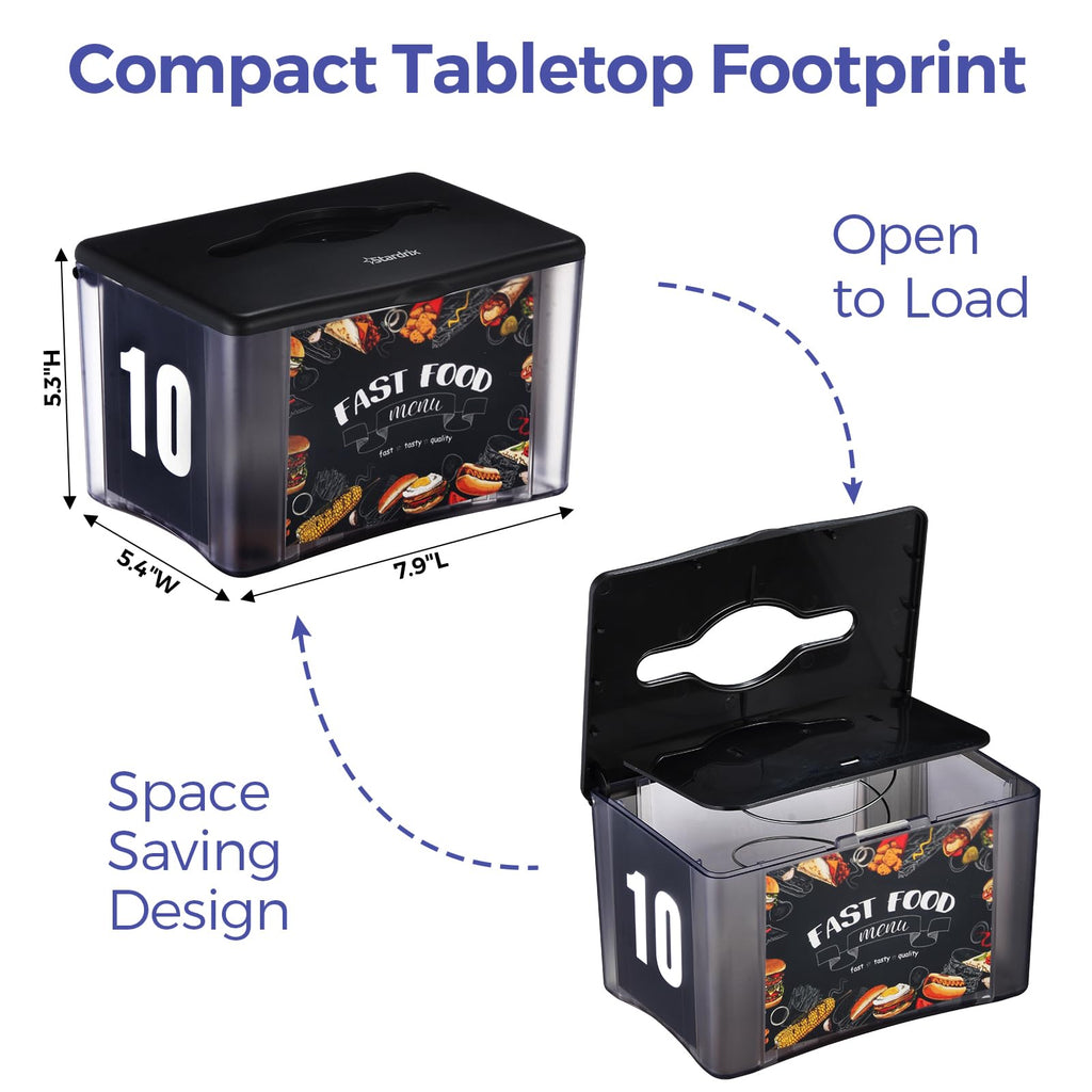 Stardrix 3-Pack Interfold Tabletop Napkin Holder, Spring Loaded Commercial Restaurant Napkin Dispenser with 4-Sided Marketing Insert Display, Easy-Access Black Napkin Dispenser for Counters & Tables