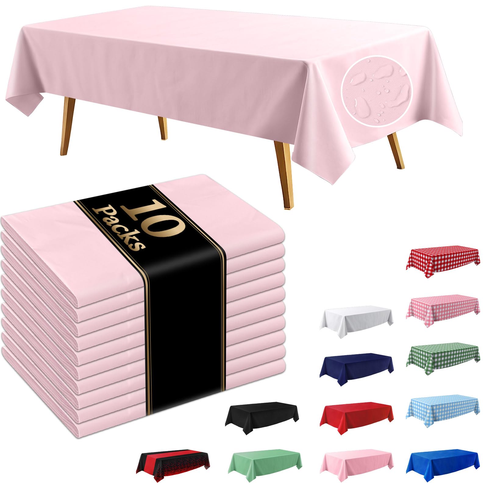 FAGNBED 10 Pack Light Pink Disposable Tablecloth, 54×108 Inches Waterproof Plastic Rectangle Table Cover, Leakproof & Sturdy Table Cloth for Valentines, Mother’s Day, Birthday Party Decoration
