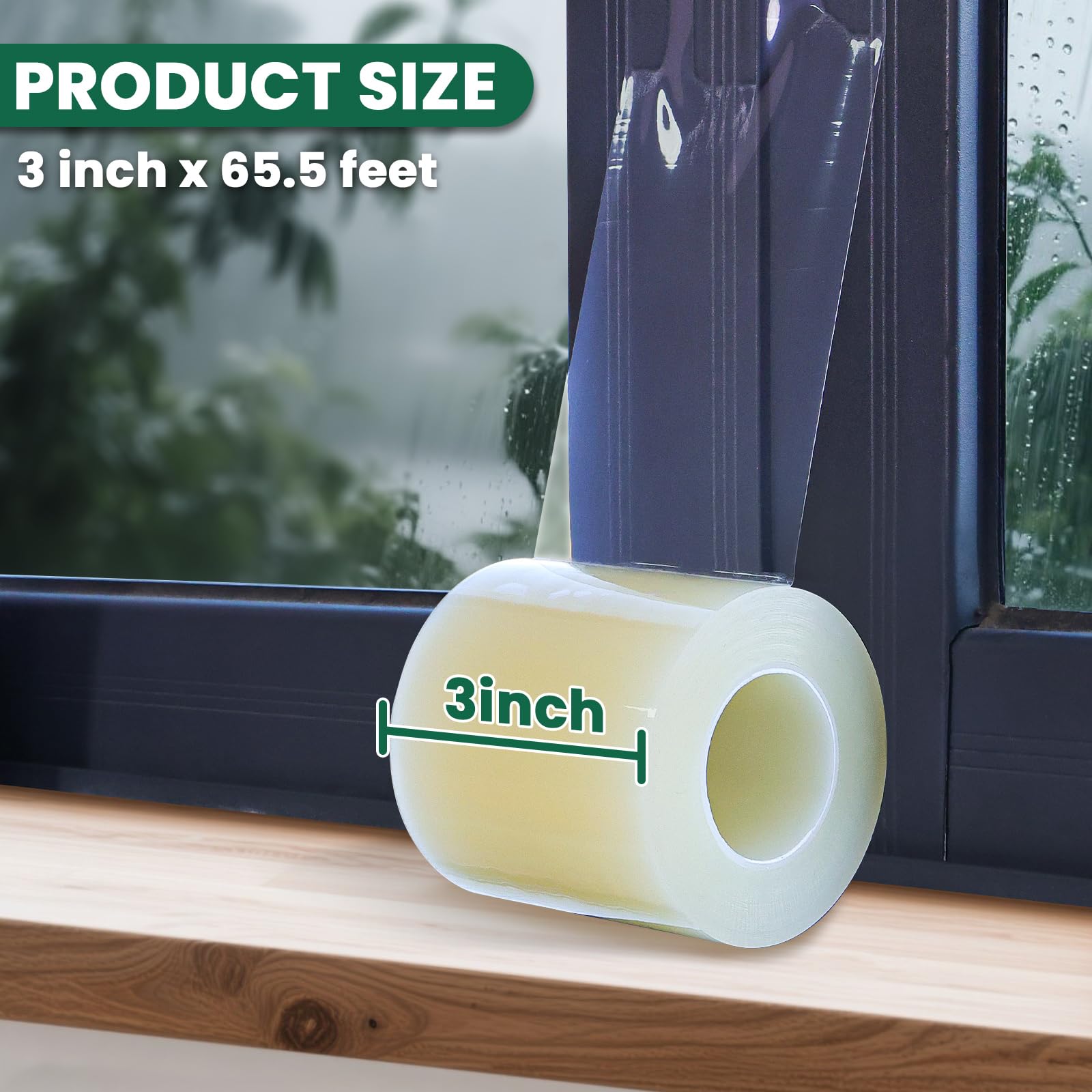 Window Sealing Tape, Window AC Insulation Air Conditioner Sealing Around Frame, 3 inch X 65.5 FT, Blocker for Cold Heat Air, Waterproof Tape for Repair, Heavy Duty No Residue (Clear)