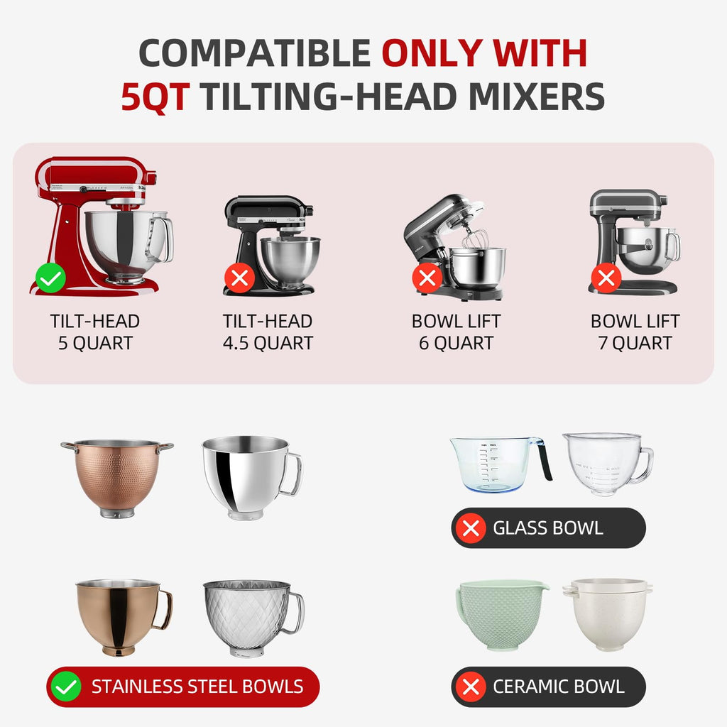 3 PCS Foldable Silicone Liners for Kitchenaid Tilt-Head 5 QT Mixer - Dishwasher-Safe Food-Grade Silicone Bowl Insert - Simple to Use Mixer Accessories for Effortless Baking Prep (Black+Off-White+Red)