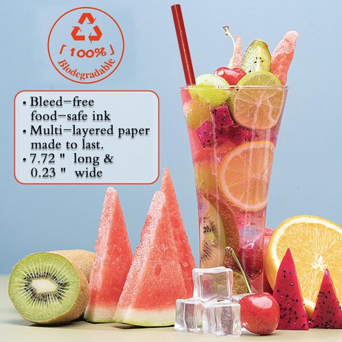 Jeffbaubl 100 Pack Red Paper Straws,Biodegradable Red Straws,Cake Pop Sticks,Disposable Paper Drinking Red Straw,Foil Paper Straws for Birthday Wedding Party Supplies Decorations