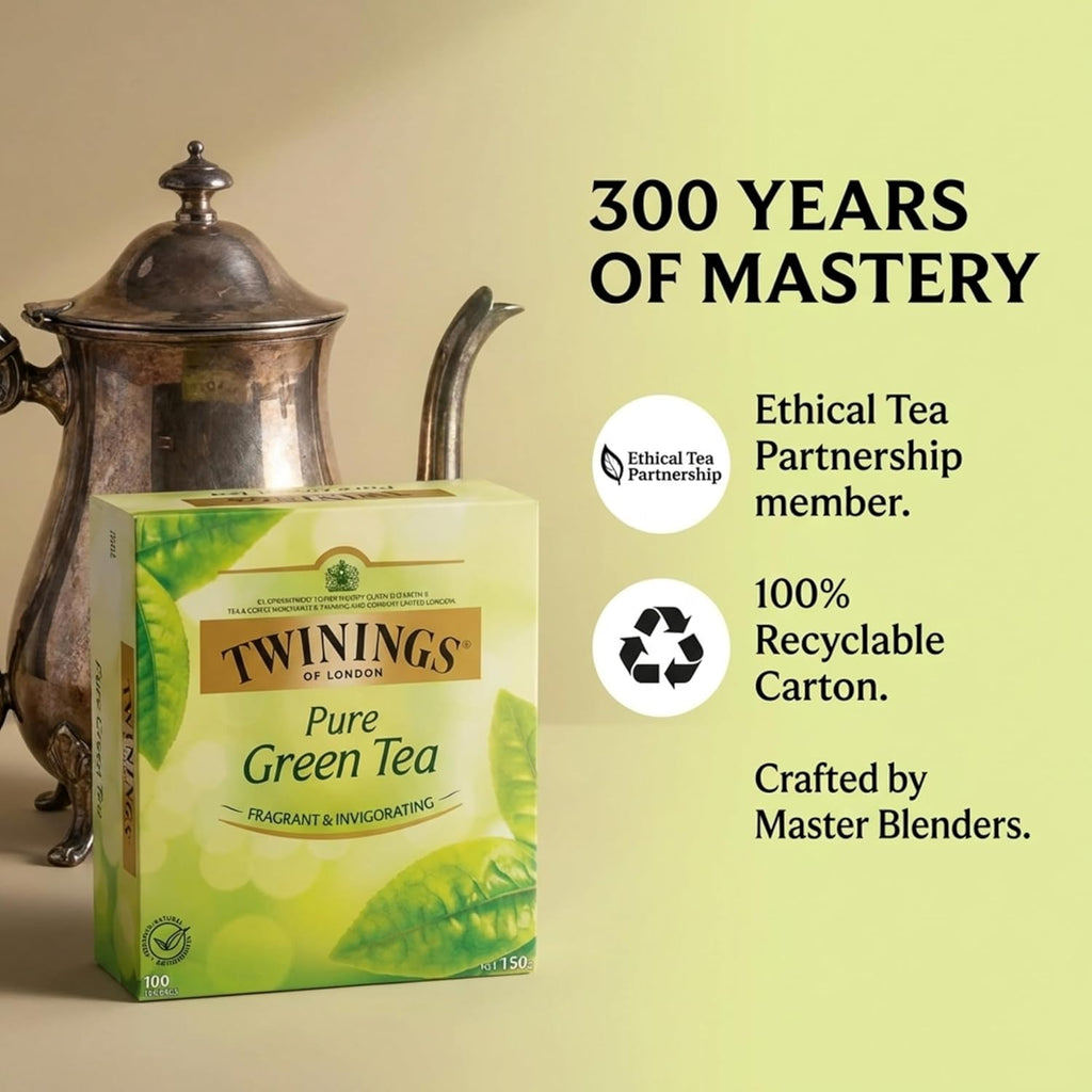 Twinings Green Tea Bags - All-Natural, Pure Flavor - 100 Count for Refreshing Brews