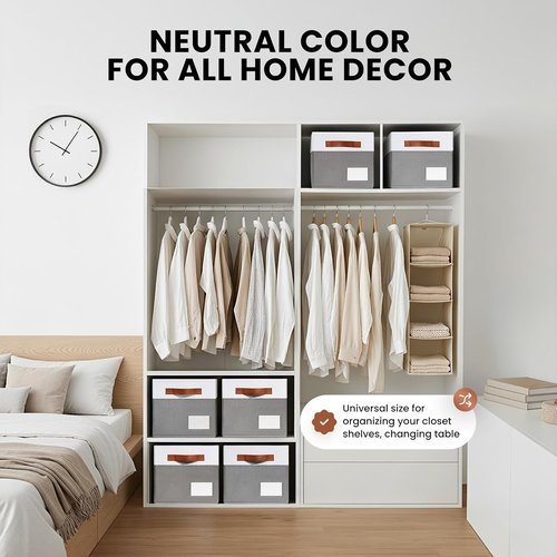 Criusia Large Closet Storage Baskets - 4 Pack Non-Dust-Absorbing Organizer Bins with Handles & Labels | Decorative Collapsible Baskets for Home