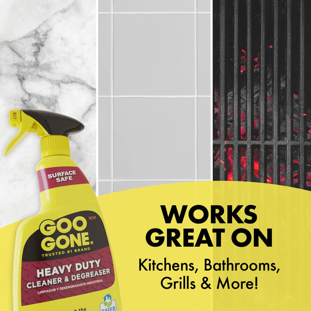 Goo Gone Heavy Duty Cleaner & Degreaser Spray With Microfiber Cleaning Towel – Cuts Through Tough Grease, Oil & Grime - 32 Oz (2 Pack + Towel)