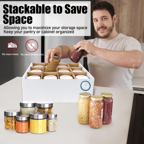 Yamahiko 6 Pieces Mason Jar Storage Box for Quart Size Canning, Cardboard Organizer Holder Container for 32 oz Jars, Stacking Packing Moving, White