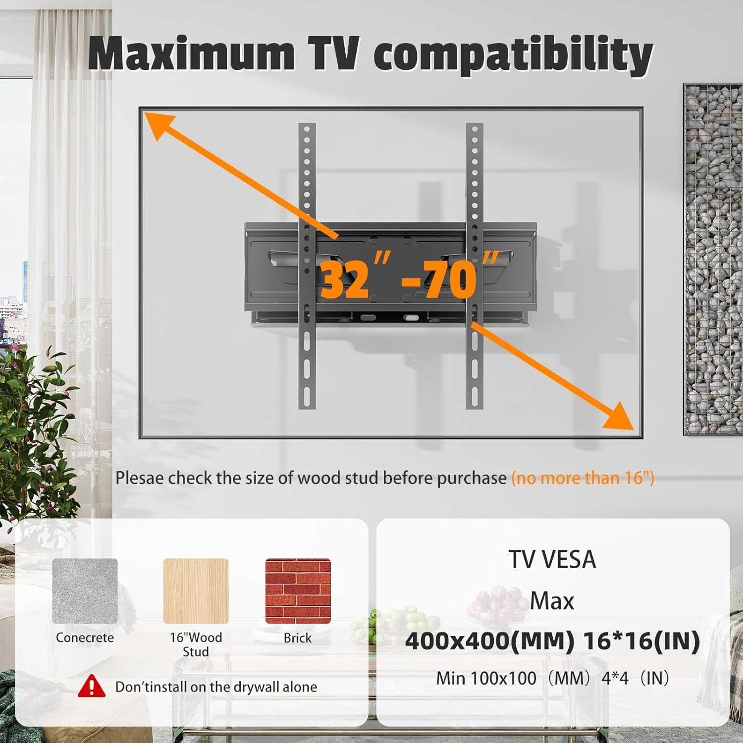 Simple Trending Full Motion TV Wall Mount - Articulating Dual Arms for 32-70 Inch TVs, Supports 132 lbs