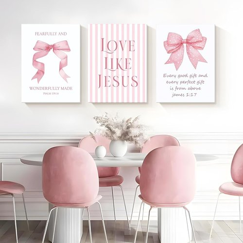 Dytila 3 Piece Pink Bows Wall Art - Cute Bible Verse Decor for Girls' Rooms | 12x16 Inch Dorm Artwork