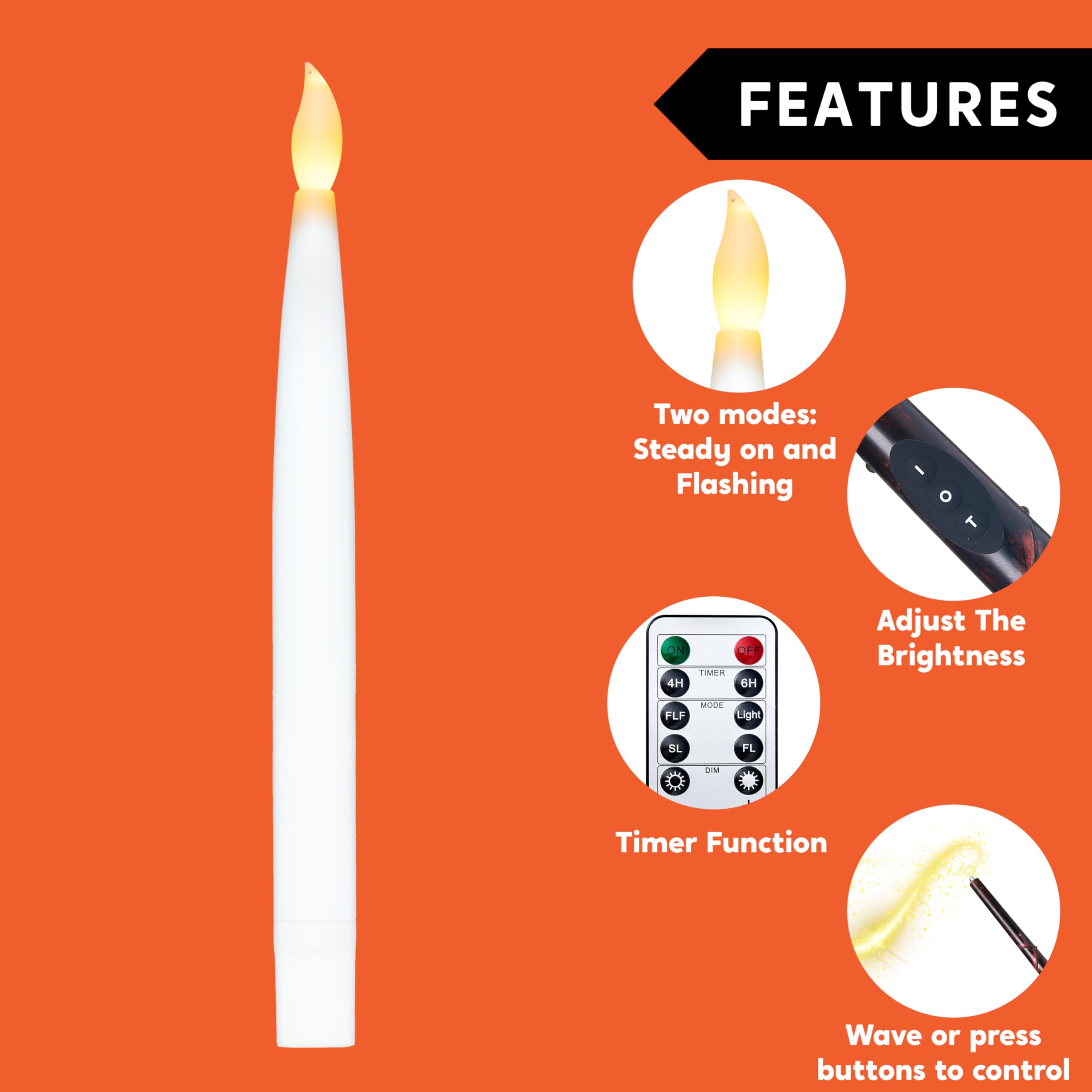 JOYIN 20Pcs Halloween Floating Candles with Wand Remote Flickering Warm Light Taper Magic Hanging Candles with 2 Light Mode and Timer Flameless LED Candle for Halloween Window Decorations Party Gift