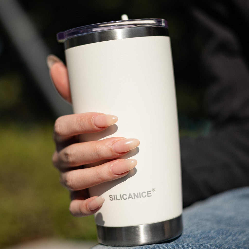 20oz Hygienic Stainless Steel Vacuum Insulated Tumbler w/ Easy-On/Easy-Off Lid - Removable slider, Double Wall 18/8 Travel Mug, BPA-Free, Fits Cup Holders, Premium Quality, Smart Value - Cream