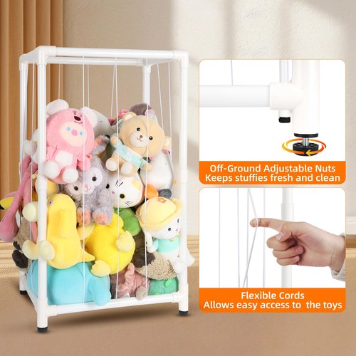 XMBecc Stuffed Animal Storage Zoo Stuffed Animal Holder,Off-Ground and Space Save Vertical Stuffed Animals Organizer PVC with Elastic for Bedroom Playroom Nursery (White, small)