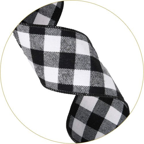 Christmas Checked Tree Topper - Large 48x13 Inch Black and White Plaid Decorative Bow