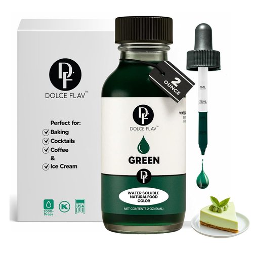 Dolce Flav Natural Green Food Coloring - Vibrant Plant-Based 2 oz Liquid Dye for Baking & Drinks | No Artificial Dyes, Kosher, Made in USA
