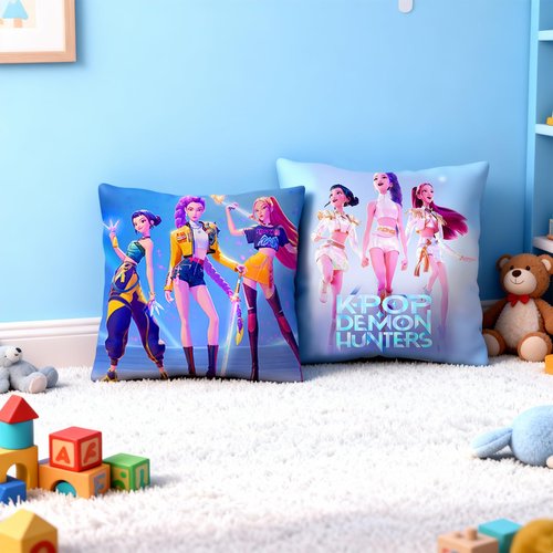 2 Pack Demon Hunters Pillow Covers, 18" x 18" Kpop Group Themed, 2 Unique Designs, Soft Decorative Pillowcases for Fans, Bedroom & Gifts