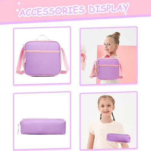 ZBAOGTW Girls Backpack with Lunch Box Backpacks for Girls 8-10 Backpack for School Purple Bookbag for School Kids Elementary Kids Backpack for School Backpack Travel Bag