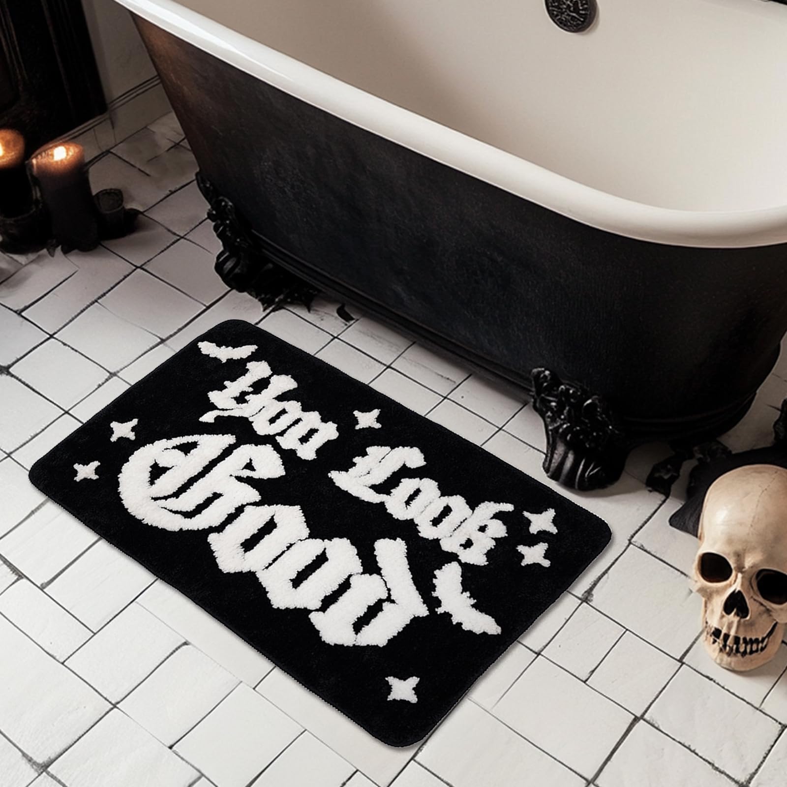 QIONG MENG Halloween Rug Your Look Good Gothic Bathroom Rug Halloween Bath Mat Spooky Bathroom Mat Floor Doormats Rugs 17 x 27 Inch for Tub Home Living Room