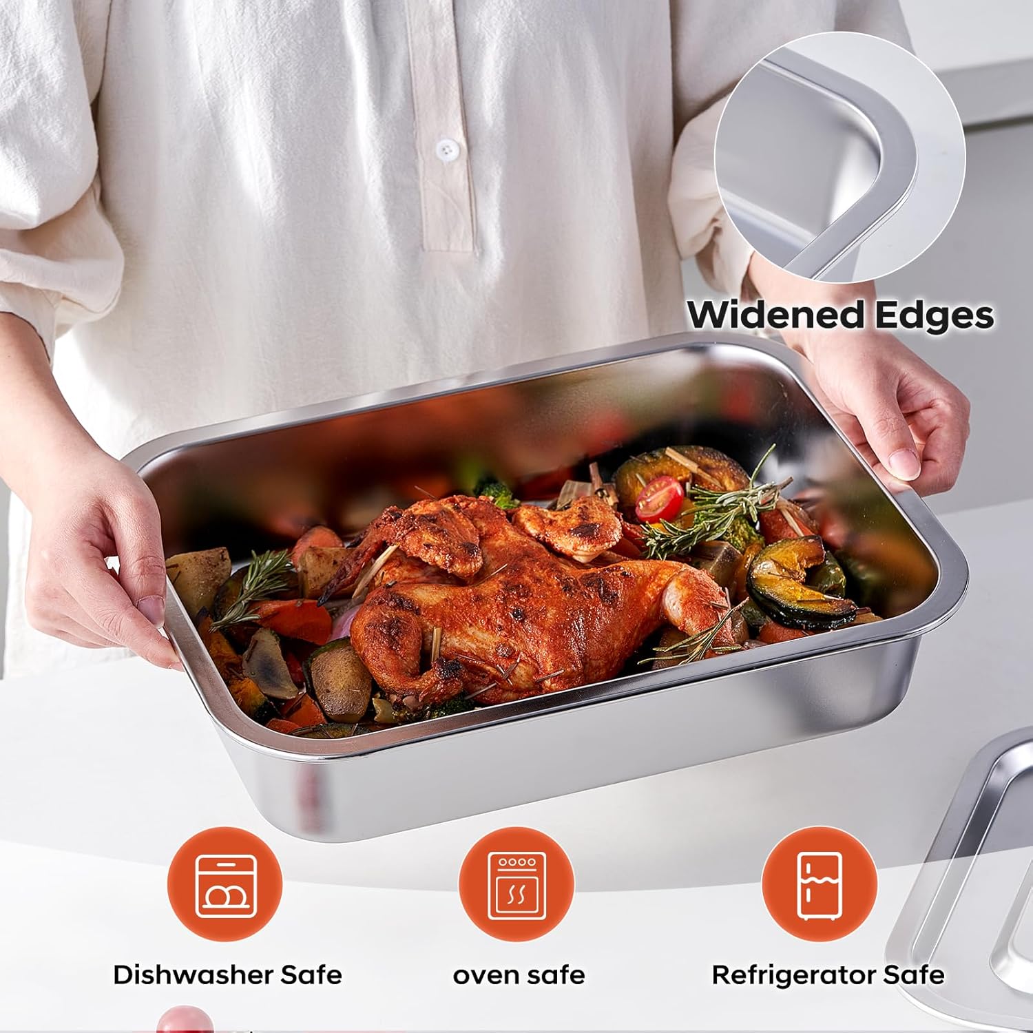 Skiennix 4-Piece Extra Deep Lasagna Baking Pan Set - 11x14 Inch Nonstick Stainless Steel with Lids