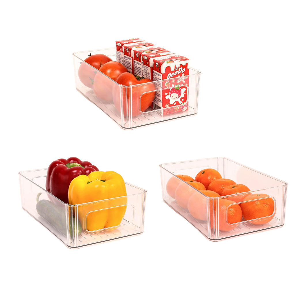 MVOVM Refrigerator Organizer Bins 3 Pack Stackable Fridge Organizers with Handles Clear Freezer Storage Containers for Pantry, Cabinets,Shelves, Drawer – BPA-Free Plastic Kitchen Organizers