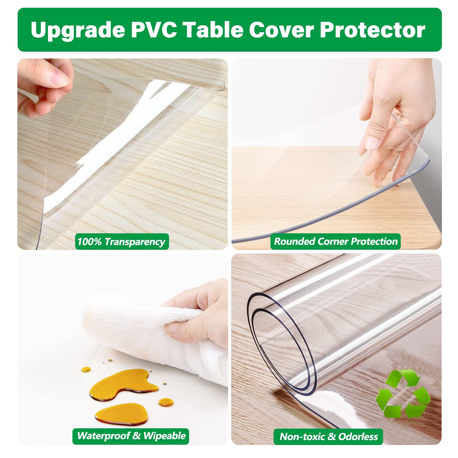 LinkGro 60 Inch Dia Round Clear Plastic Dining Room Table Protector PVC Tablecloth Cover Mat Vinyl Tablecloth Waterproof Wipeable Furniture Tabletop Pad Table Runner Protector for Coffee Desk