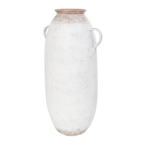 Deco 79 Metal Decorative Vase Antique Style Centerpiece Vase with Terracotta Accents and Handles, Flower Vase for Home Decoration 16" x 12" x 28", White