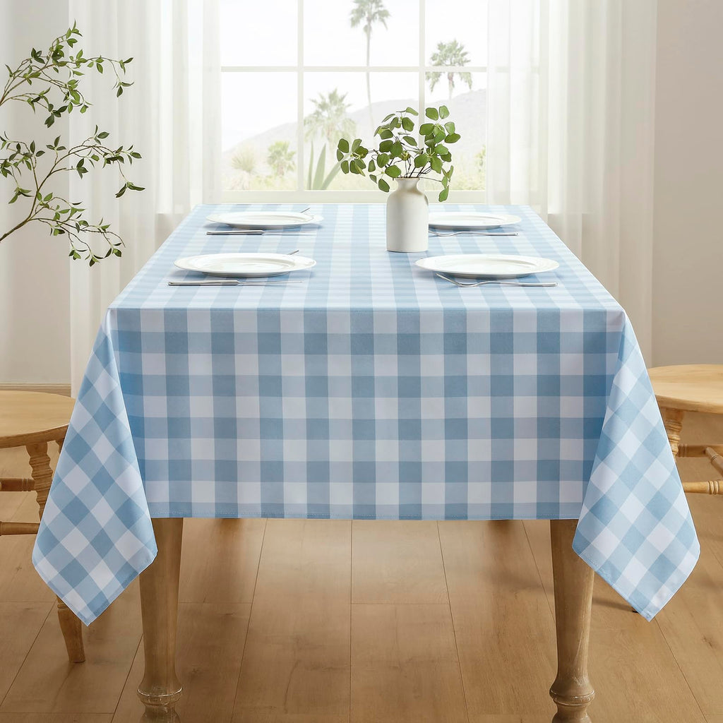 Veblandy Checkered Tablecloth Rectangle Waterproof Gingham Table Cloth Washable Buffalo Plaid Table Cover Wrinkle Free for Kitchen, Dining and Outdoor Picnic, 52 x 70 Inch, Light Blue and White