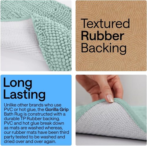 GORILLA GRIP Bath Rug Mat - Thick Soft Absorbent Chenille | Quick Dry Microfiber, 24x17, Seablue