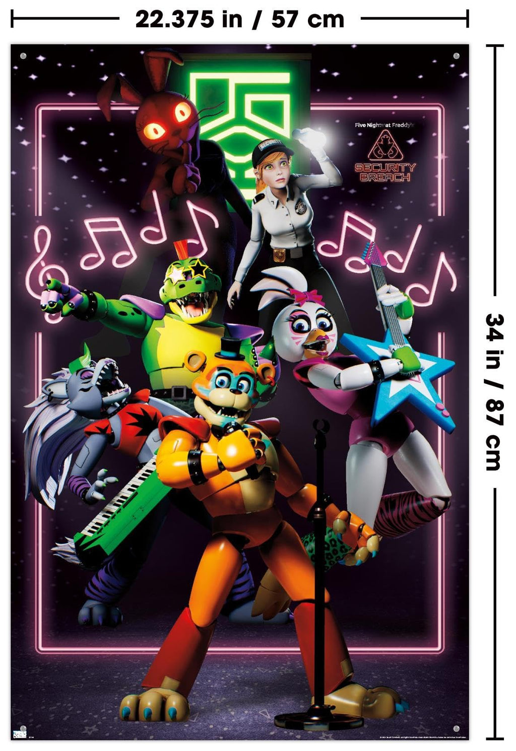 Five Nights at Freddy's: Security Breach - The Band Wall Poster with Push Pins, 22.37" x 34.00", Poster & Push Pin Bundle