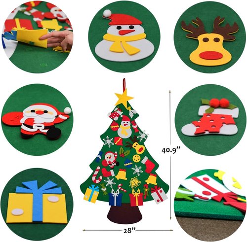 Fayoo DIY Felt Christmas Tree - Montessori Wall Hanging Decoration for Toddlers | 30 Ornaments Included