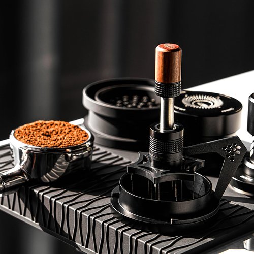 IKAPE Mantis WDT Distribution Tool with Clean Brush, V3-54mm Espresso Stirrer for Barista - 8 Needle Espresso Stirrer with Dosing Funnel & Stand, Adjustable Needle Height, Walnut Handle