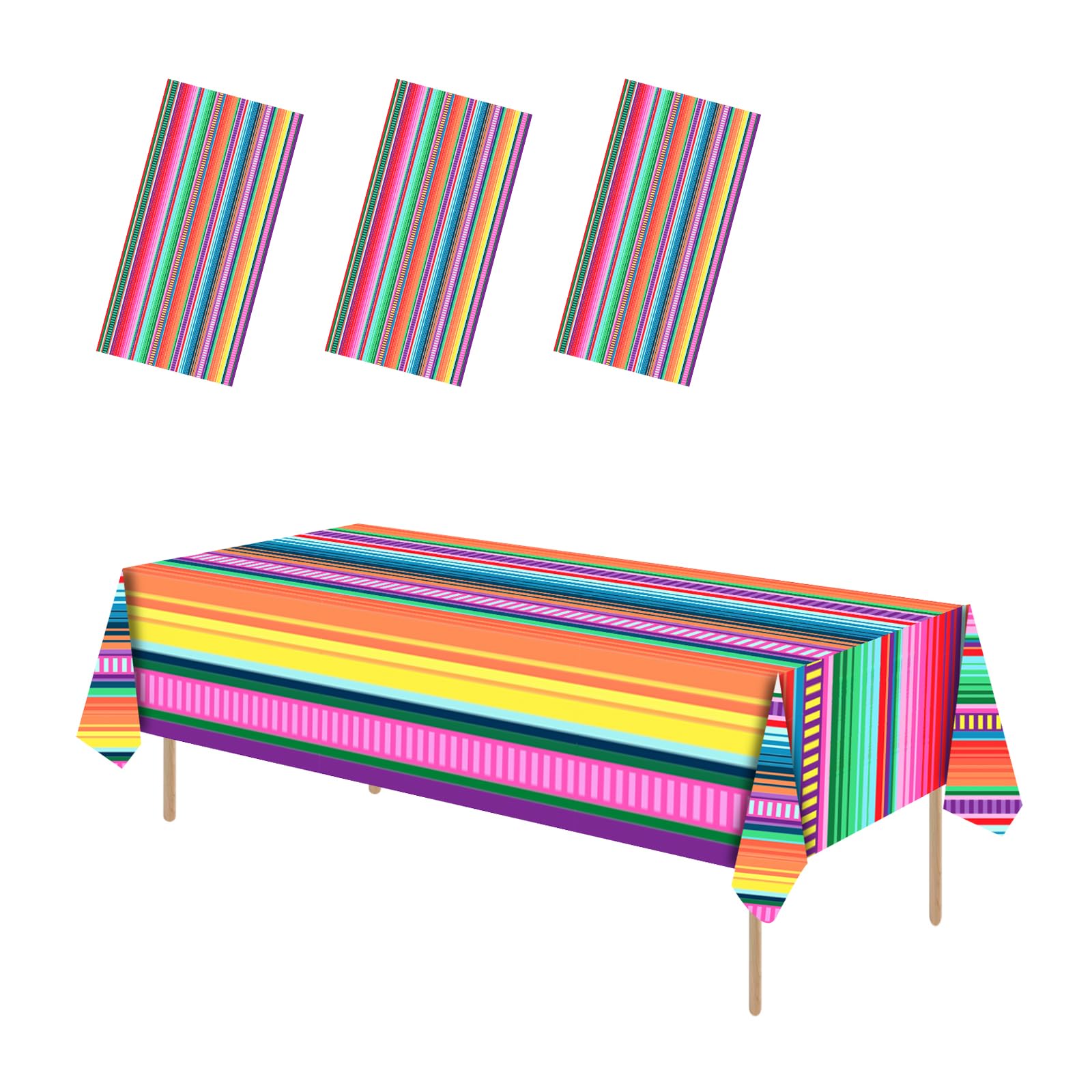 ASLERMURE 3 Pack Disposable Plastic Mexican Serape Tablecloths, 54 x 108 Inch Mexican Striped Party Table Cover for Mexican Wedding Birthday Party Decorations Outdoor Indoor Party Supplies