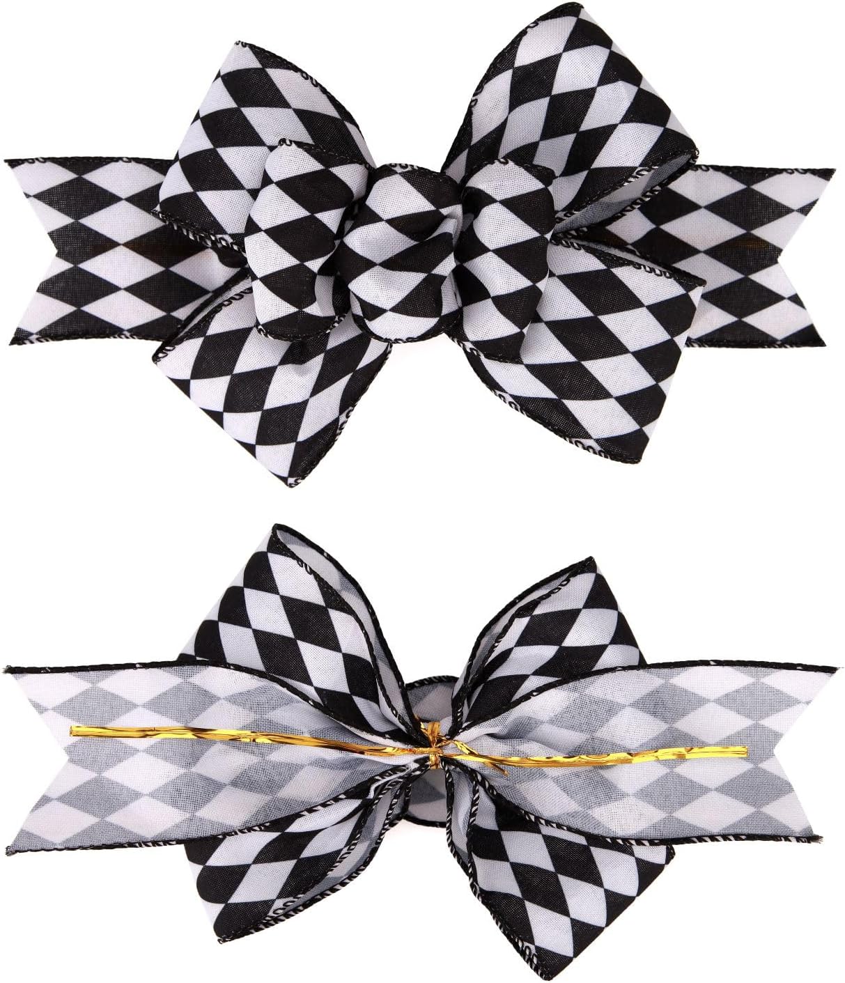 Meseey Christmas Burlap Bow Set - Handmade Black and White Check Ribbon for Wreaths & Crafts | 2 Pcs