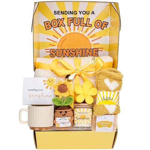 Gift Baskets for Women, Unique Birthday Gifts for Women,Get Well Soon Gift Basket,Valentines Day Gifts, Care Package Sending Sunshine Box Thinking of You for Mom Wife Sister Best Friends Teen Girls